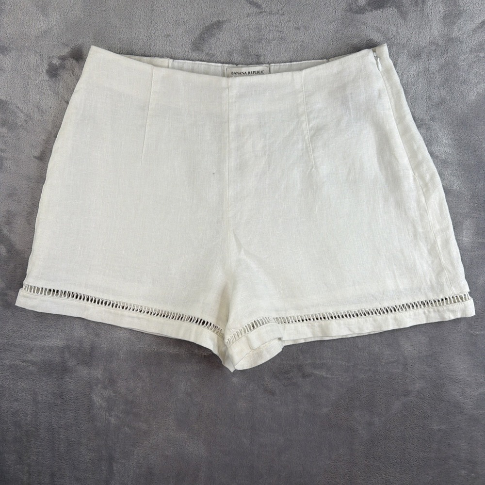 Banana Republic Womens 10 White 100% Linen Shorts NWT High Rise Eyelet Hem